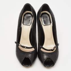 Pre Owned Dior Black Cannage Leather Peep Toe Pumps Size 36.5