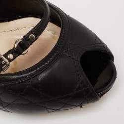 Pre Owned Dior Black Cannage Leather Peep Toe Pumps Size 36.5
