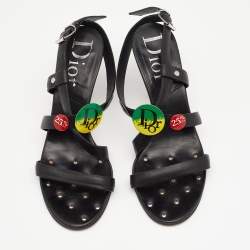 Pre Owned Dior Black Leather Strappy Sandals Size 38