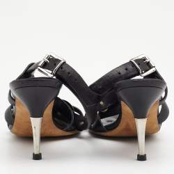 Pre Owned Dior Black Leather Strappy Sandals Size 38