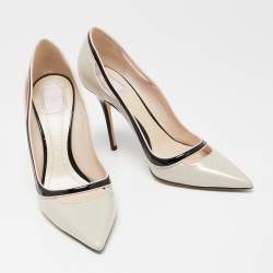 Pre Owned حذاء كعب عالي ديور جلد وجلد ثلاثي اللون مقدمة مدببة مقاس 41