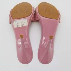 Dior Pink Leather Flower Embroidery Logo Slide Sandals Size 40