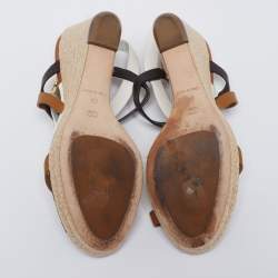 Dior Tricolor Leather Wedge Ankle Strap Espadrille Sandals Size 40