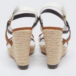 Dior Tricolor Leather Wedge Ankle Strap Espadrille Sandals Size 40