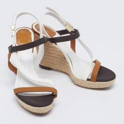 Dior Tricolor Leather Wedge Ankle Strap Espadrille Sandals Size 40