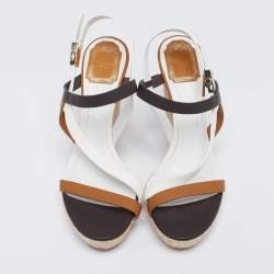 Dior Tricolor Leather Wedge Ankle Strap Espadrille Sandals Size 40