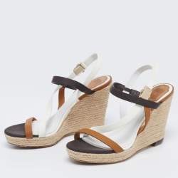 Dior Tricolor Leather Wedge Ankle Strap Espadrille Sandals Size 40