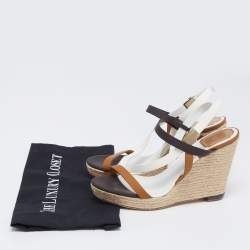 Dior Tricolor Leather Wedge Ankle Strap Espadrille Sandals Size 40