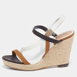 Dior Tricolor Leather Wedge Ankle Strap Espadrille Sandals Size 40