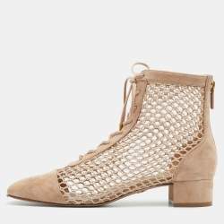 Dior Beige Suede and Fishnet Naughtily-D Ankle Boots Size 39.5