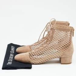مملوكة مسبقًا Dior Beige Suede and Fishnet Naughtily-D Ankle Boots Size 39.5