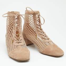 مملوكة مسبقًا Dior Beige Suede and Fishnet Naughtily-D Ankle Boots Size 39.5