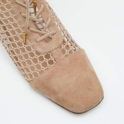 مملوكة مسبقًا Dior Beige Suede and Fishnet Naughtily-D Ankle Boots Size 39.5