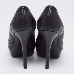 Pre Owned Dior Black Cannage Leather Bow Peep-Toe Pumps Size 37 