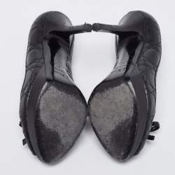 Pre Owned Dior Black Cannage Leather Bow Peep-Toe Pumps Size 37 
