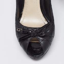 Pre Owned Dior Black Cannage Leather Bow Peep-Toe Pumps Size 37 