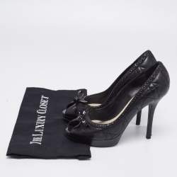 Pre Owned Dior Black Cannage Leather Bow Peep-Toe Pumps Size 37 