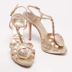 مملوكة مسبقًا صندل ديور جلد ذهبي بيسور مقاس 39