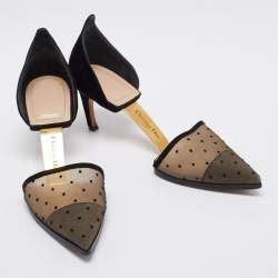 مملوكة مسبقًا Dior Beige/Black Suede and Mesh Pointed Toe Pumps Size 37