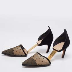 مملوكة مسبقًا Dior Beige/Black Suede and Mesh Pointed Toe Pumps Size 37