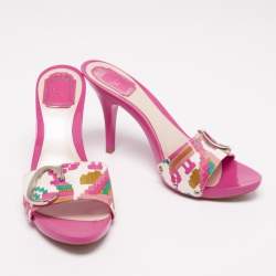 Dior Multicolor Printed Canvas Logo Open Toe Slide Sandals Size 40.5