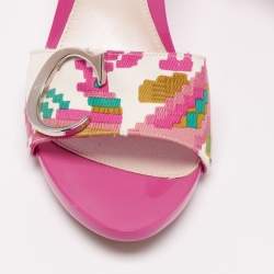 Dior Multicolor Printed Canvas Logo Open Toe Slide Sandals Size 40.5