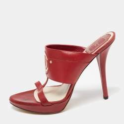 Dior Red Leather Platform Slide Sandals Size 38