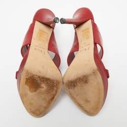 Dior Red Leather Platform Slide Sandals Size 38