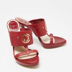 Dior Red Leather Platform Slide Sandals Size 38