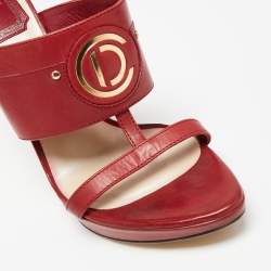 Dior Red Leather Platform Slide Sandals Size 38
