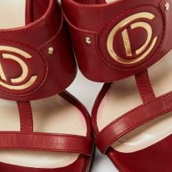 Dior Red Leather Platform Slide Sandals Size 38