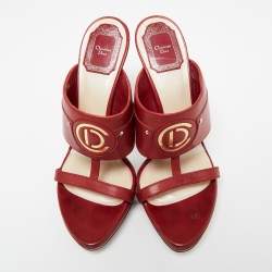 Dior Red Leather Platform Slide Sandals Size 38