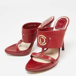 Dior Red Leather Platform Slide Sandals Size 38