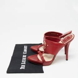 Dior Red Leather Platform Slide Sandals Size 38