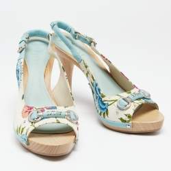 Dior Multicolor Canvas And Leather Slingback Platform Sandals Size 40.5