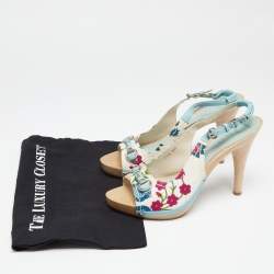 Dior Multicolor Canvas And Leather Slingback Platform Sandals Size 40.5