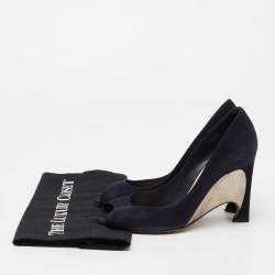 Dior Navy Blue Suede Peep Toe Optique Wedge Pumps Size 36.5