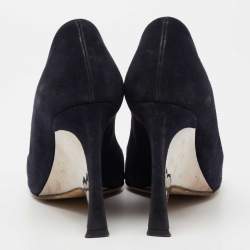 Dior Navy Blue Suede Peep Toe Optique Wedge Pumps Size 36.5