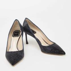Pre Owned Dior Metallic Navy Blue Sequin Pointed Toe Pumps Size 37.5