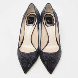 Pre Owned Dior Metallic Navy Blue Sequin Pointed Toe Pumps Size 37.5