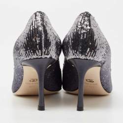 Pre Owned Dior Metallic Navy Blue Sequin Pointed Toe Pumps Size 37.5