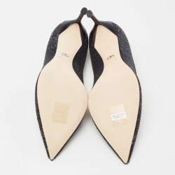 Pre Owned Dior Metallic Navy Blue Sequin Pointed Toe Pumps Size 37.5