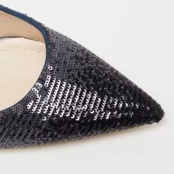 Pre Owned Dior Metallic Navy Blue Sequin Pointed Toe Pumps Size 37.5