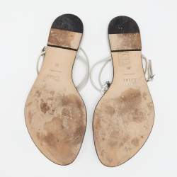 Pre Owned صندل فلات ديور جلد ميتالك فضي مزخرف كريستال سير حرف تي مقاس 39