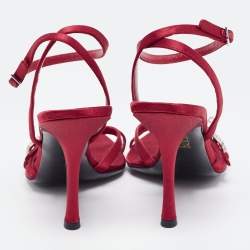 Pre Owned Dior Burgundy Satin Safety Pin Crystal Embellished Sandals Size 38