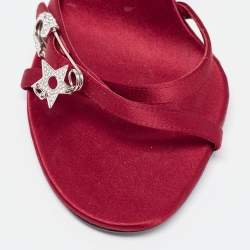 Pre Owned Dior Burgundy Satin Safety Pin Crystal Embellished Sandals Size 38