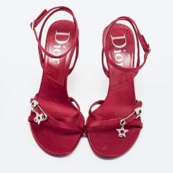 Pre Owned Dior Burgundy Satin Safety Pin Crystal Embellished Sandals Size 38