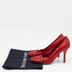 Pre Owned Dior Red Leather Buckle Pumps Size 36