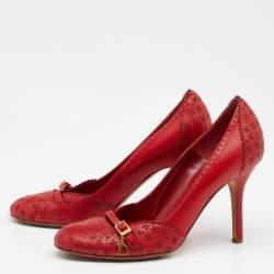 Pre Owned Dior Red Leather Buckle Pumps Size 36