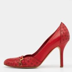 Pre Owned Dior Red Leather Buckle Pumps Size 36